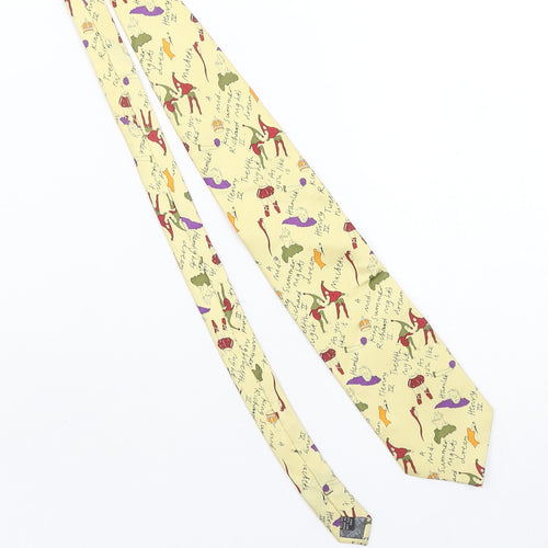 Fox & Chave Men's Yellow Novelty Printed 100% Silk Handmade Tie
