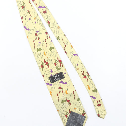 Fox & Chave Men's Yellow Novelty Printed 100% Silk Handmade Tie