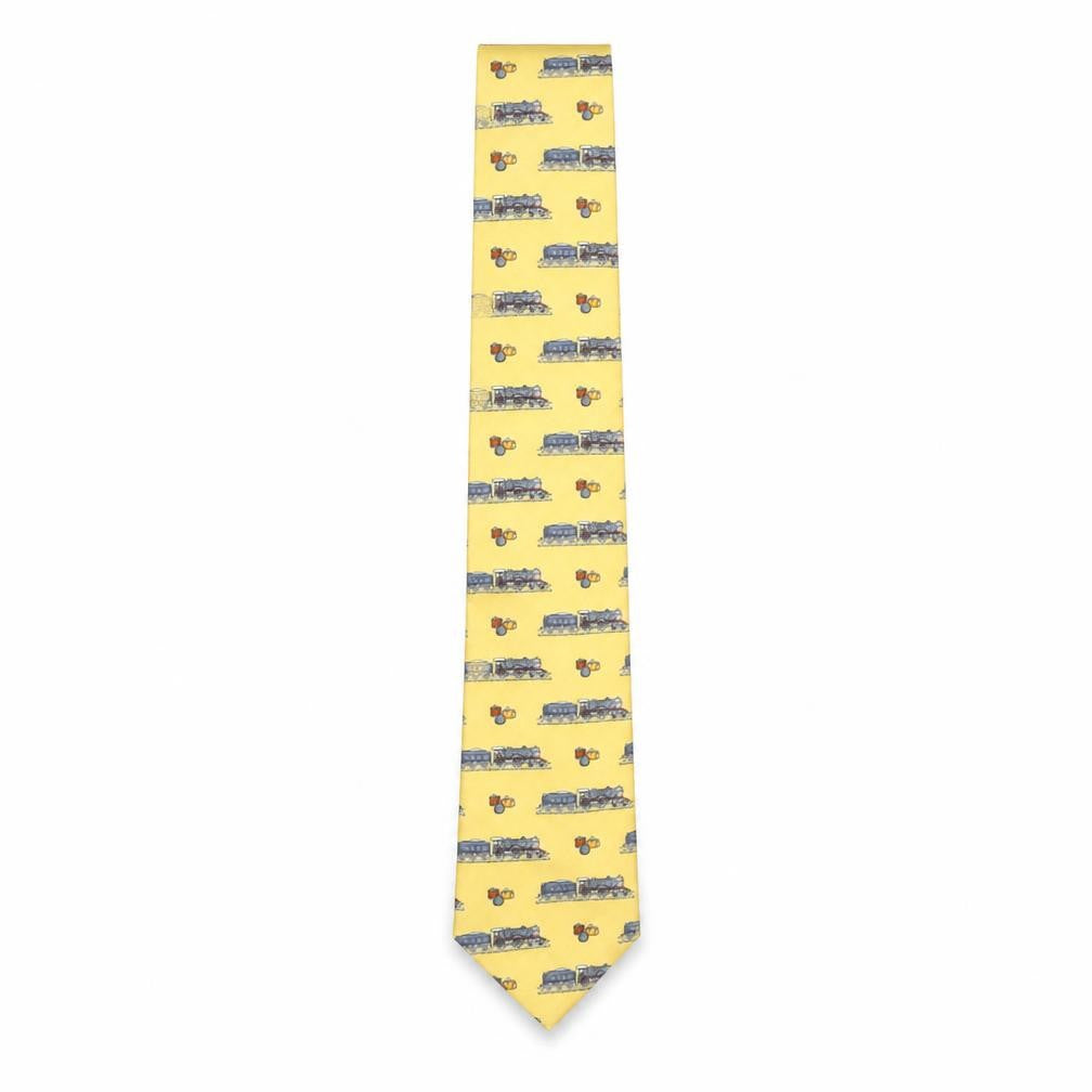 Front view of Beaufort by Reko Men’s Yellow Silk Train Patterned Tie Made in Italy