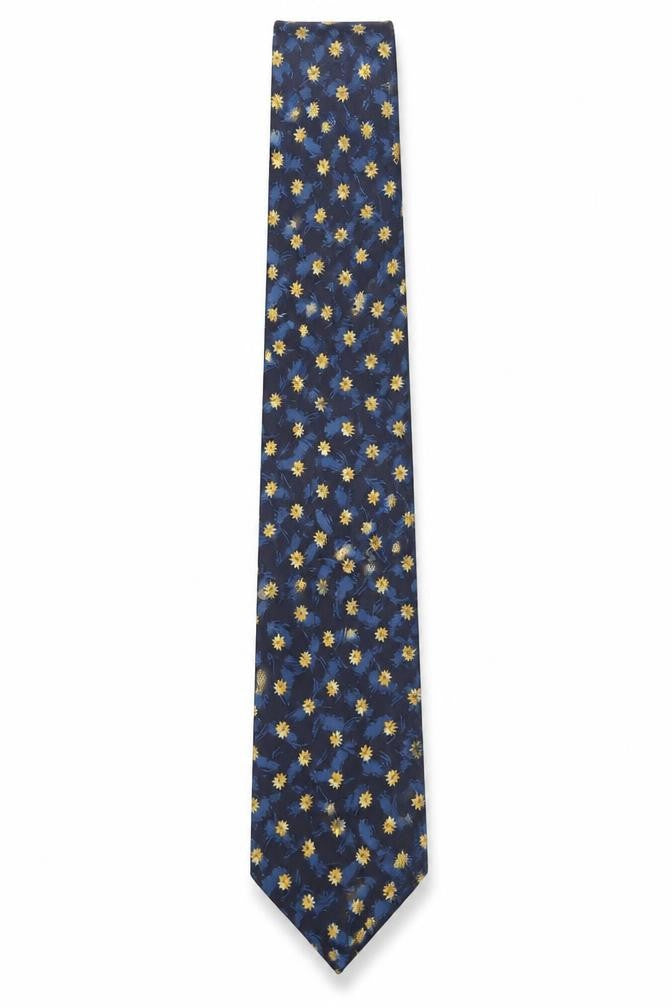 Front view of Angelo Ostenti Men’s Blue Floral Silk Designer Tie One Size