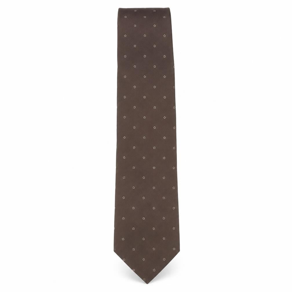 Front view of Life Style Men’s Brown Polka Dot Pointed Tie Made in Britain 100% Polyester