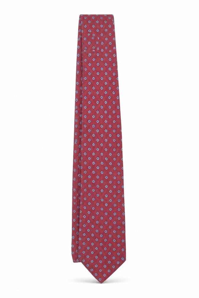 Front view of Van Gils Men's Red Floral Silk Designer Tie One Size