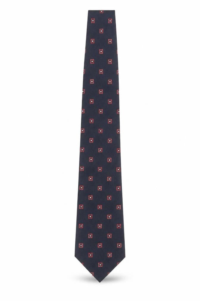 Front view of Profuomo Men's Navy Blue Geometric Silk Tie 176