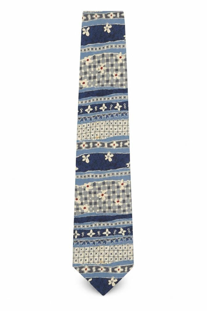 Front view of Marks & Spencer Men's Blue Geometric Pattern Silk Tie