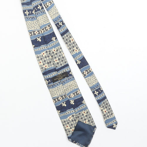 Marks and Spencer Men's Blue Geometric Pattern Silk Tie