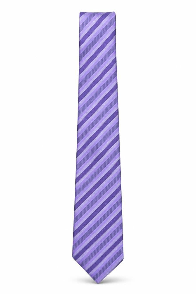 Front view of Van Gils Men's Purple Striped Silk Slim Tie One Size