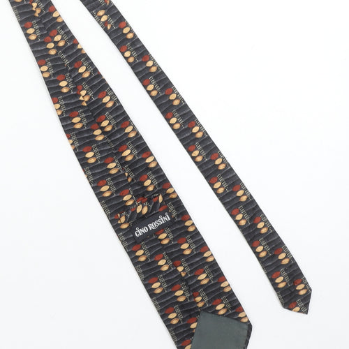 Gino Rossini Men's Black Geometric Silk Designer Tie One Size
