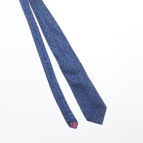 Balmain Paris Men's Blue Geometric Silk Tie Slim Designer Style