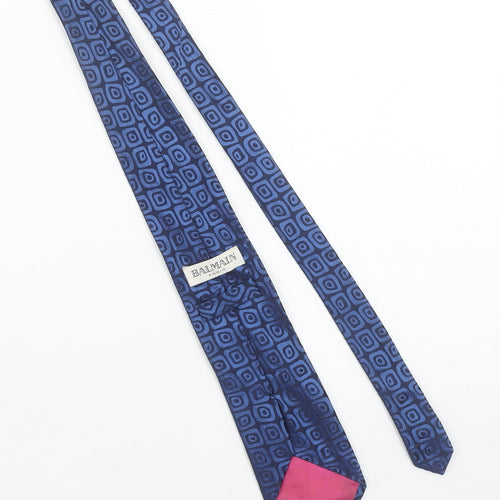 Balmain Paris Men's Blue Geometric Silk Tie Slim Designer Style
