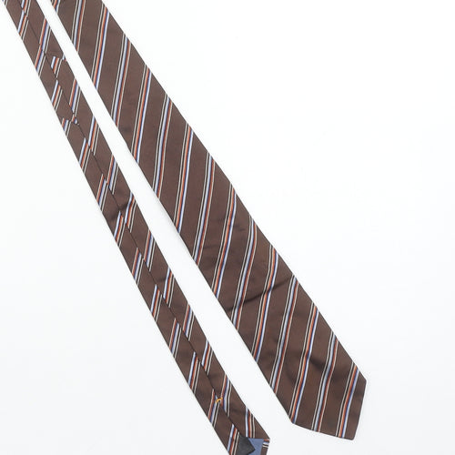 Massimo Dutti Men's Brown Striped Silk Slim Tie One Size