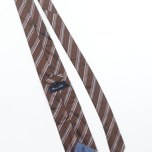 Massimo Dutti Men's Brown Striped Silk Slim Tie One Size
