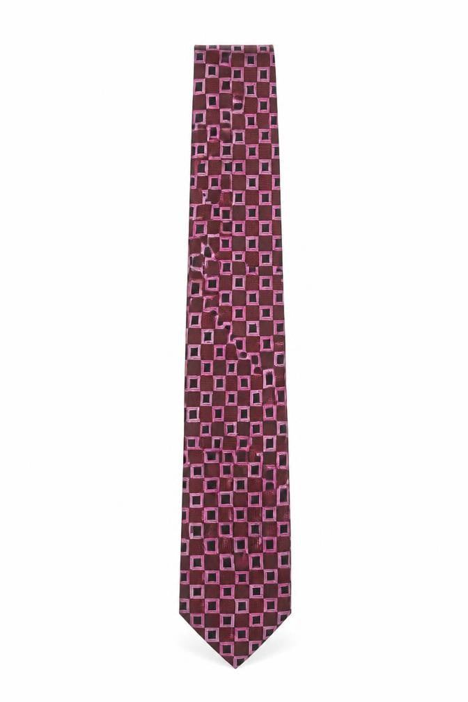 Front view of Daniel Hechter Men's Pink & Brown Geometric Silk Tie One Size