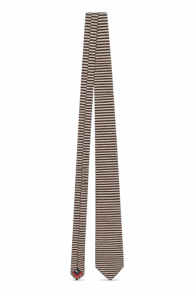 Front view of Marques Hovel Men's Brown Striped Pure Silk Slim Tie