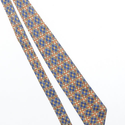 Silk Thredz London Men's Blue Geometric 100% Silk Hand Sewn Tie