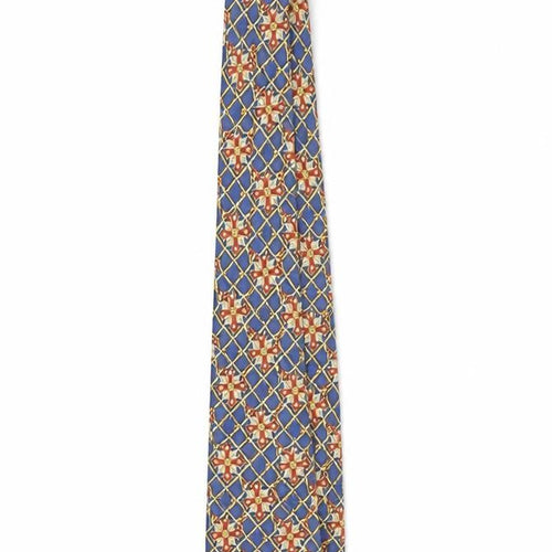 Silk Thredz London Men's Blue Geometric 100% Silk Hand Sewn Tie