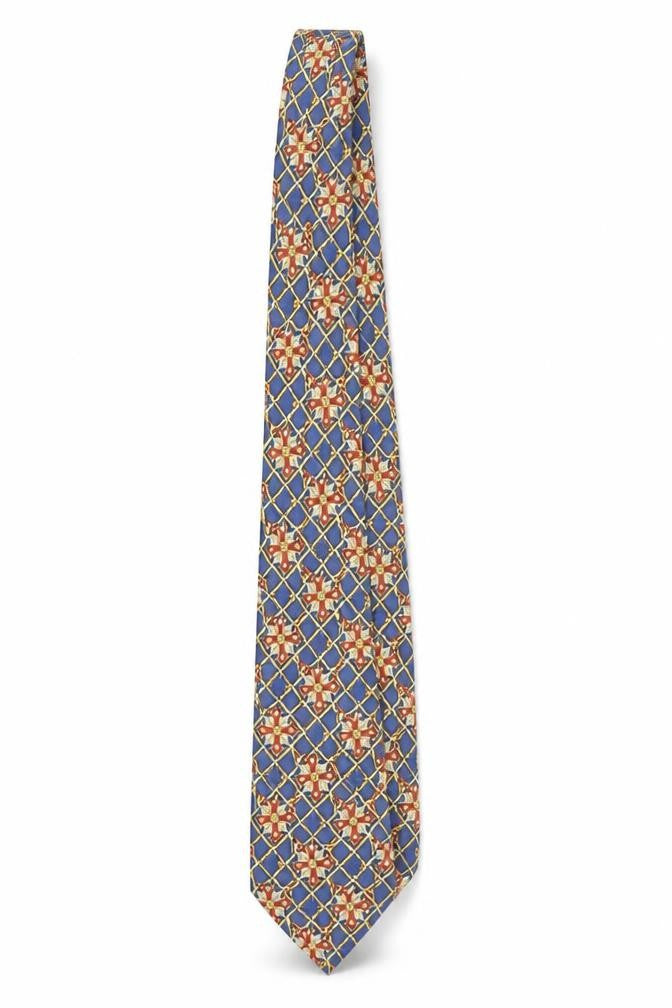 Silk Thredz London Men's Blue Geometric 100% Silk Hand Sewn Tie
