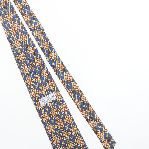 Silk Thredz London Men's Blue Geometric 100% Silk Hand Sewn Tie