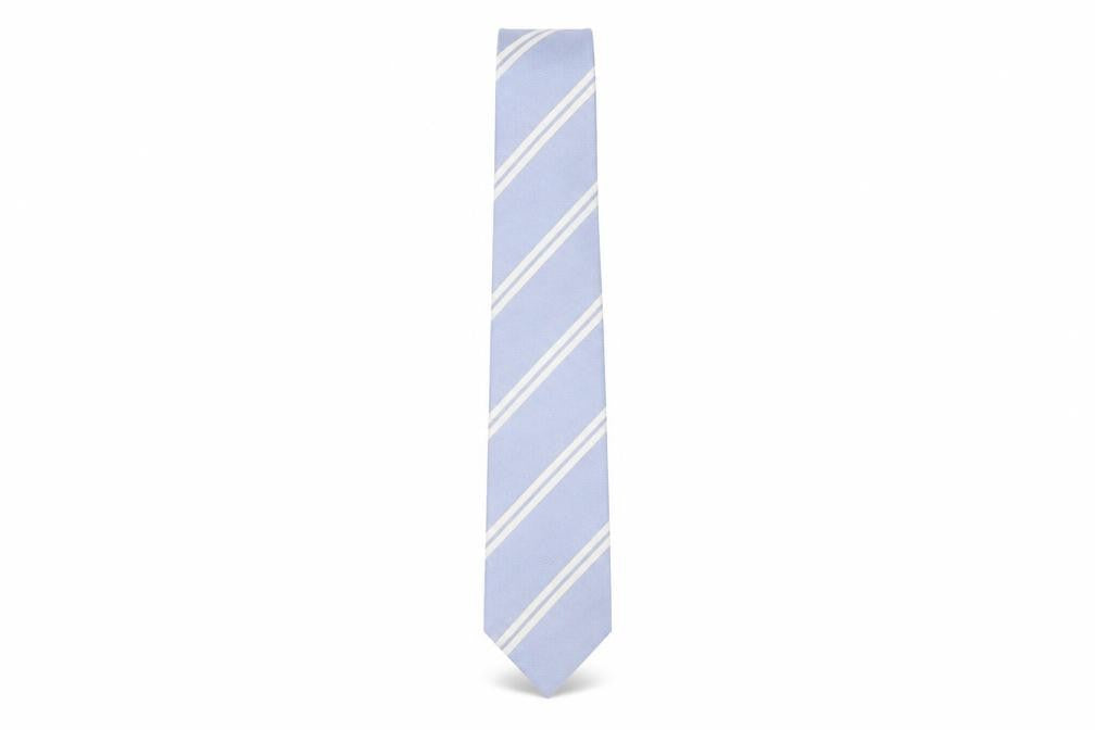 Front view of T.M. Lewin Men’s Blue Striped Silk Slim Tie One Size