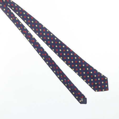 James Meade Men's Navy Pure Silk Polka Dot Tie - Excellent Condition