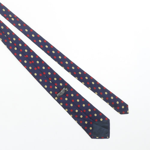 James Meade Men's Navy Pure Silk Polka Dot Tie - Excellent Condition