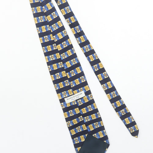 Scott & Taylor Men's Blue Yellow Striped Pure Silk Tie
