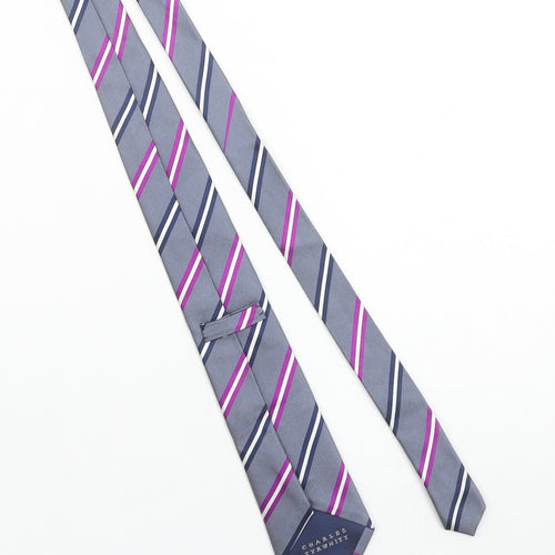 Charles Tyrwhitt Men’s Grey Striped Silk Slim Tie One Size