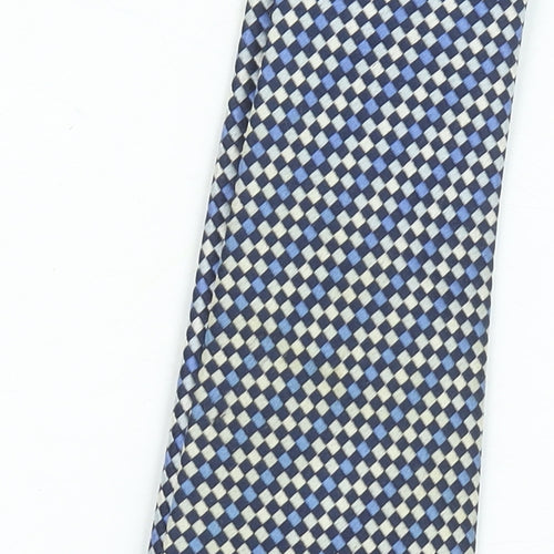 Dehavilland Men's Blue Checked 100% Silk Slim Tie
