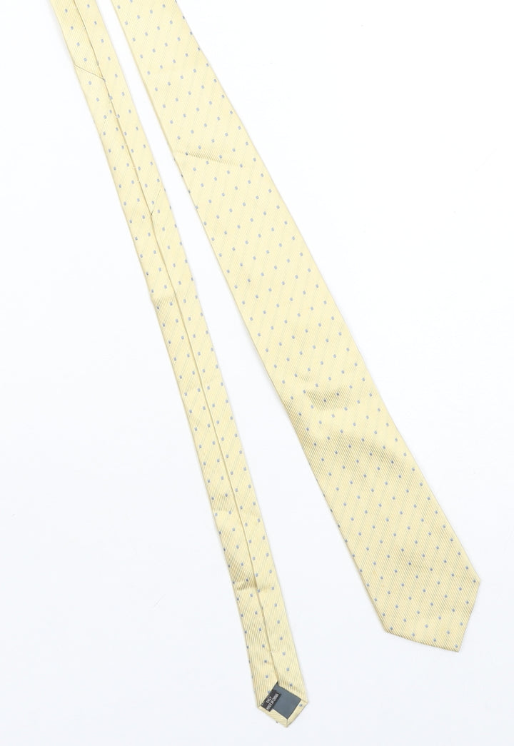 Daniel Hechter Men’s Yellow Polka Dot Silk Designer Tie One Size