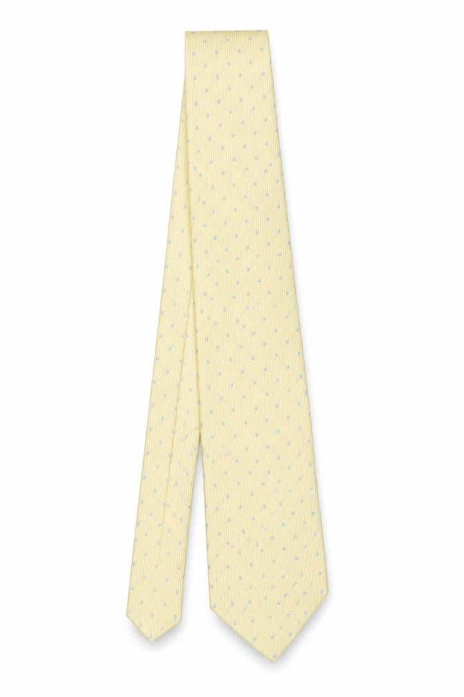 Front view of Daniel Hechter Men’s Yellow Polka Dot Silk Designer Tie One Size