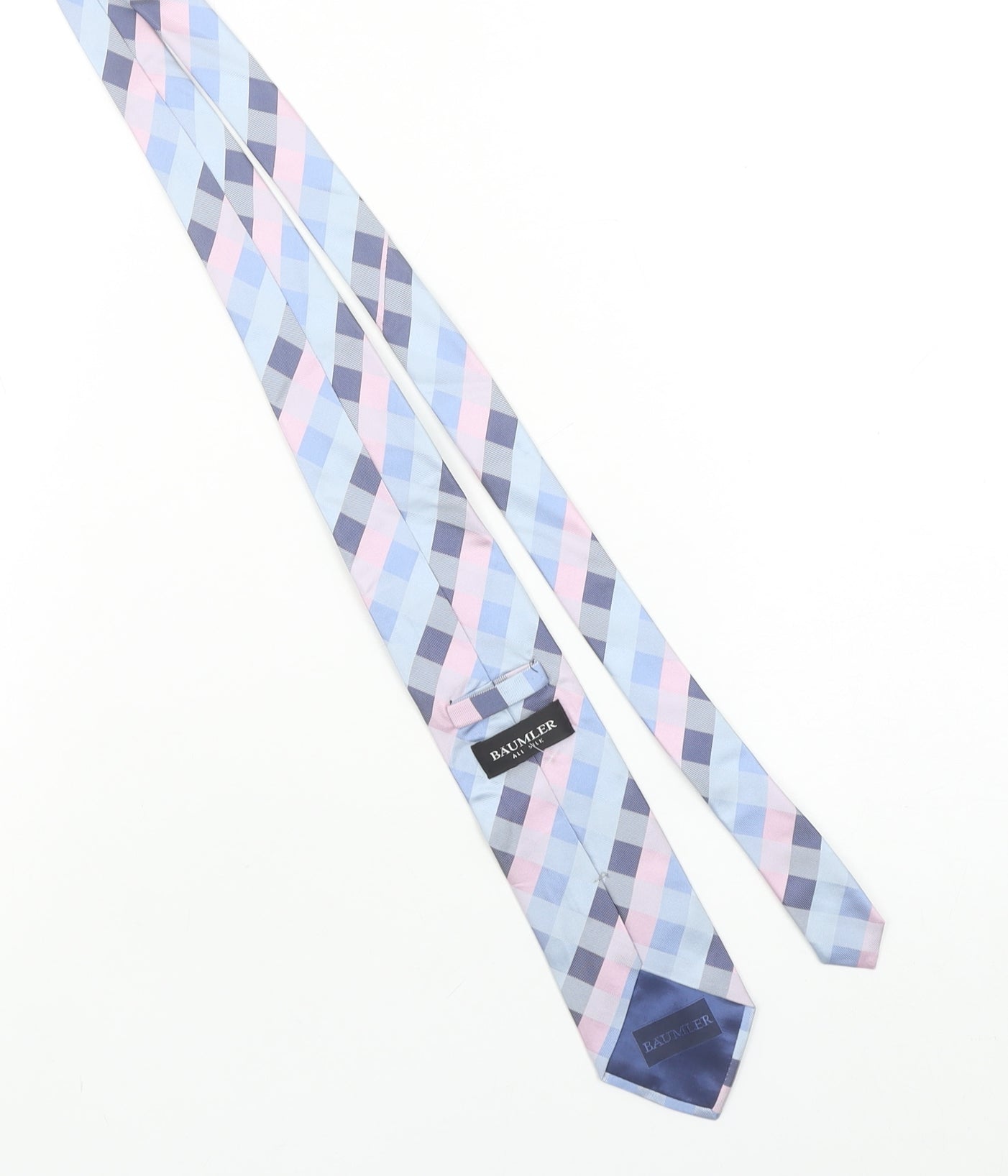 Baumler Men's Blue Checked 100% Silk Designer Tie One Size