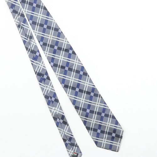 Profuomo Men's Blue Grey Plaid Silk Tie Made in Italy