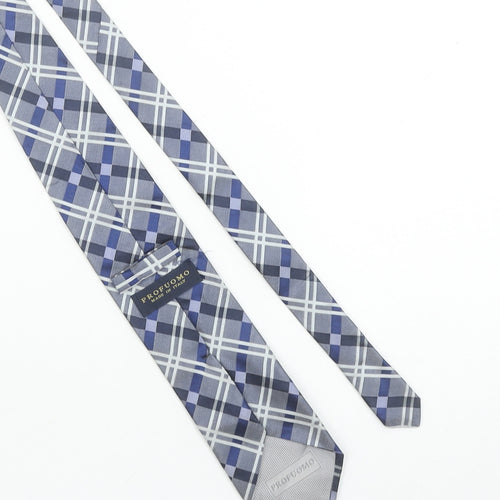 Profuomo Men's Blue Grey Plaid Silk Tie Made in Italy