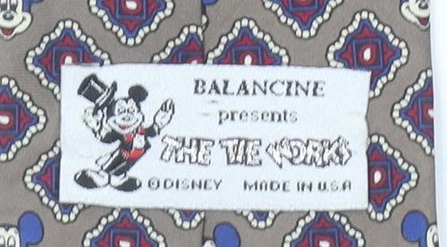 Balancine Disney Men’s Beige Geometric Silk Tie Mickey Mouse Vintage