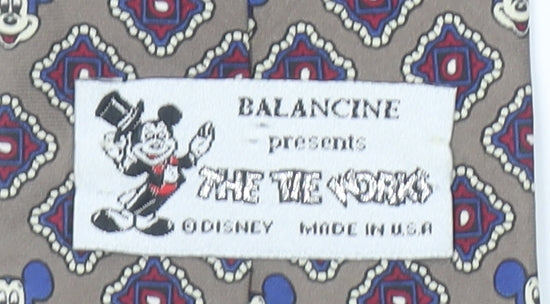 Balancine Disney Men’s Beige Geometric Silk Tie Mickey Mouse Vintage