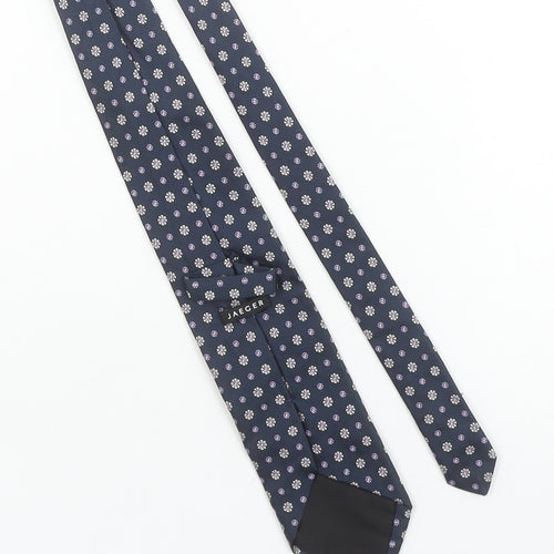 Jaeger Men's Blue Floral Silk Tie Made in Italy Pointed Woven