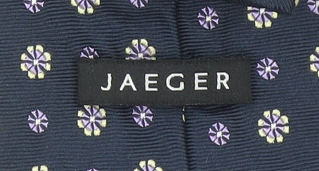 Jaeger Men's Blue Floral Silk Tie Made in Italy Pointed Woven