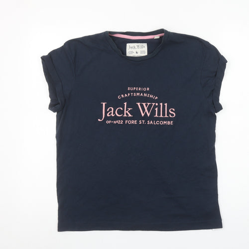 Jack Wills Women’s Blue Cotton Short Sleeve Crew Neck T-Shirt UK 10