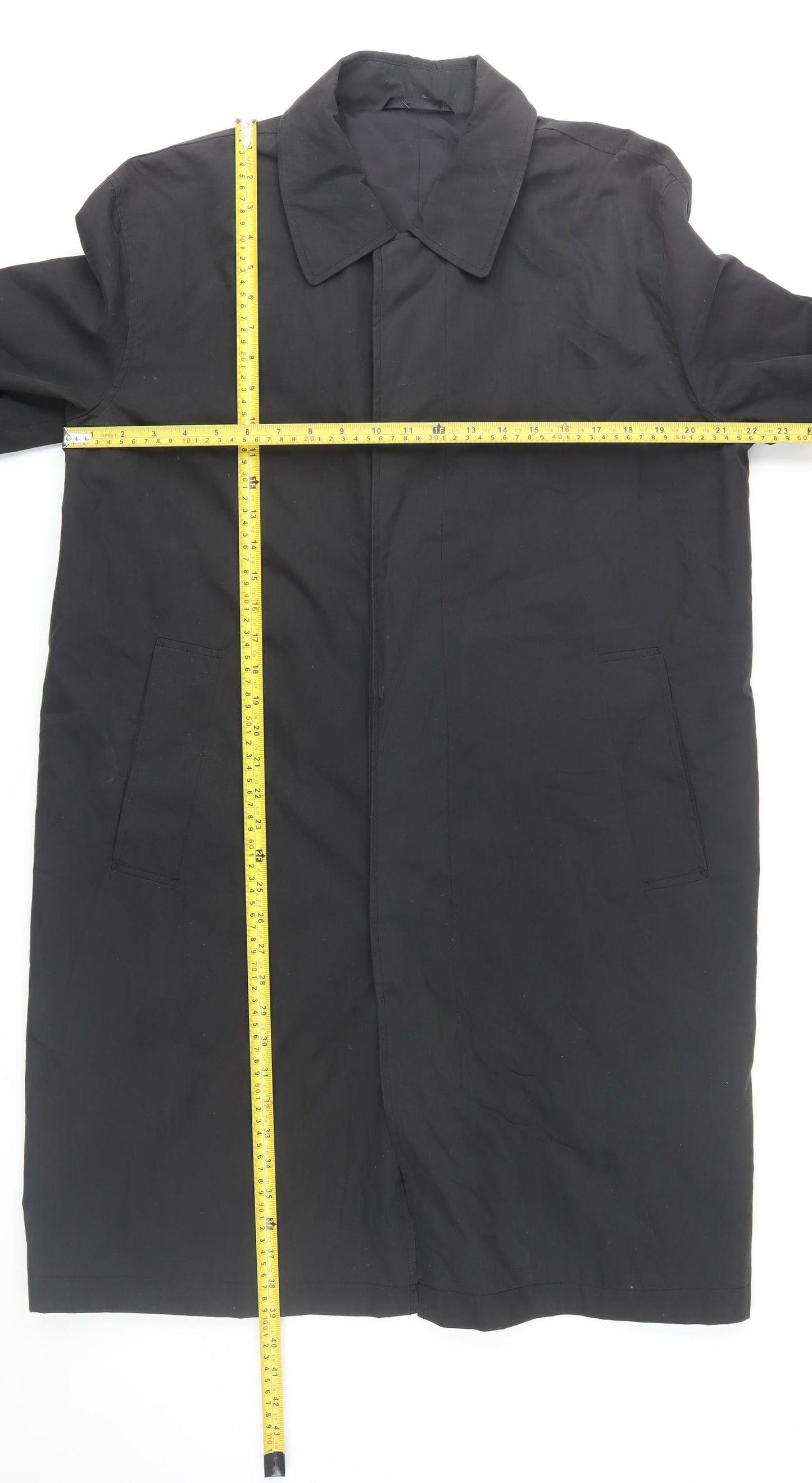 Dehavilland Men's Black Cotton Nylon Long Overcoat S 36-39"