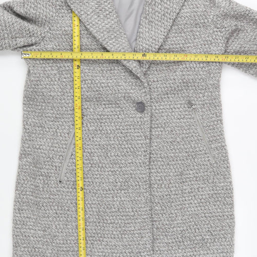 New Look Women Grey Wool Blend Mid-Length Herringbone Coat Size 14