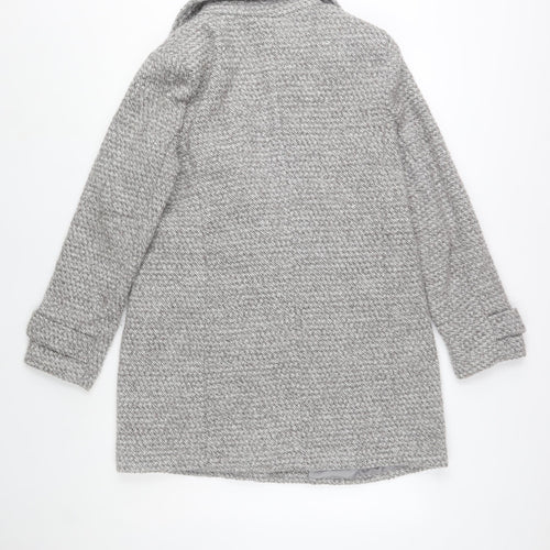 New Look Women Grey Wool Blend Mid-Length Herringbone Coat Size 14