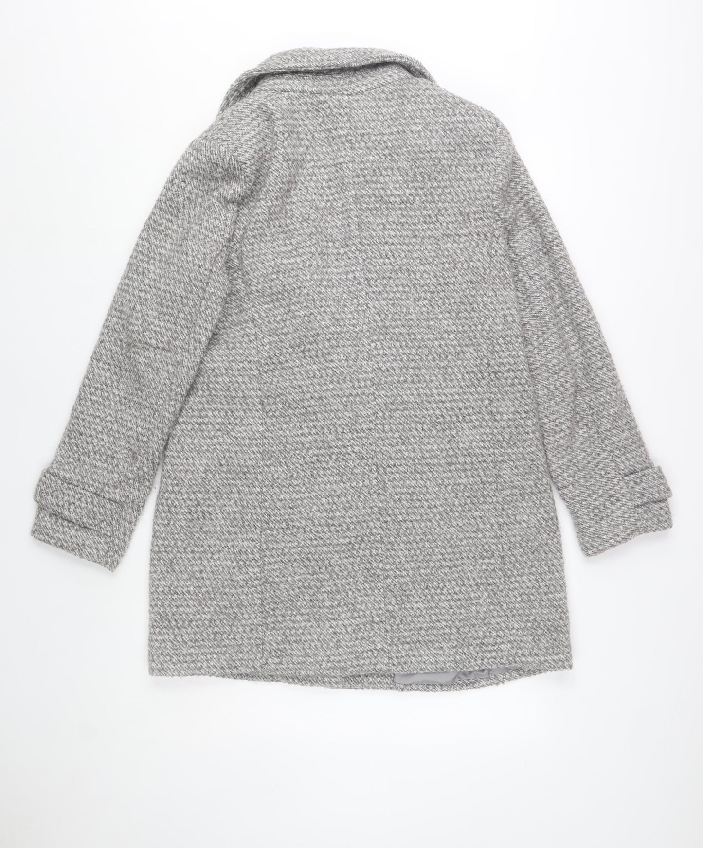 New Look Women Grey Wool Blend Mid-Length Herringbone Coat Size 14