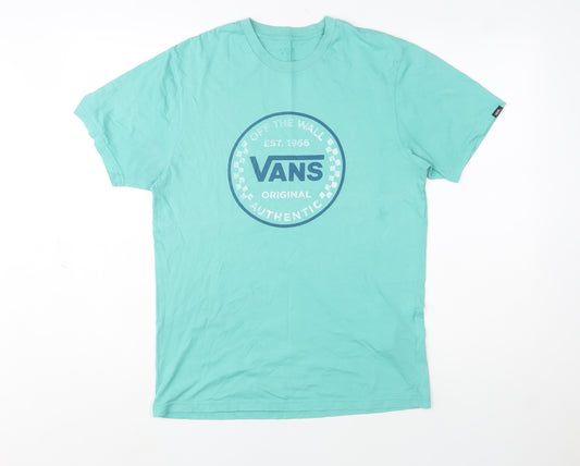 Vans Men's Green Crew Neck Graphic Print Cotton T-Shirt Size M