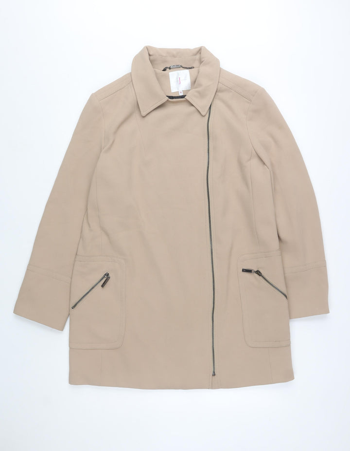 Jasper Conran Women’s Beige Zip Front Mid-Length Coat Size 18