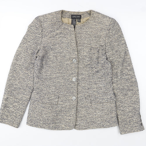 Episode Women's Beige Tweed Button Blazer Jacket Size 8