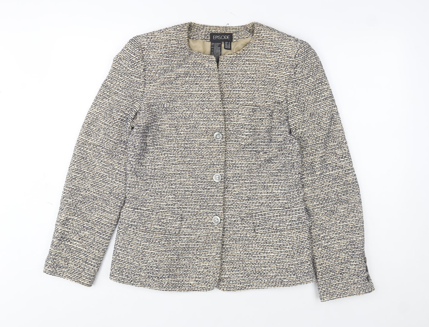 Episode Women's Beige Tweed Button Blazer Jacket Size 8