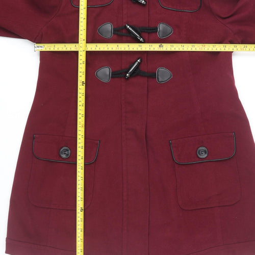 New Look Maternity Burgundy Duffle Coat UK 12 Hooded Fur Trim Women's Winter Jacket