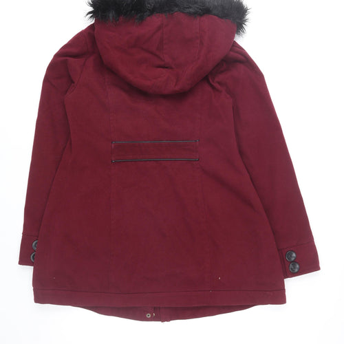 New Look Maternity Burgundy Duffle Coat UK 12 Hooded Fur Trim Women's Winter Jacket