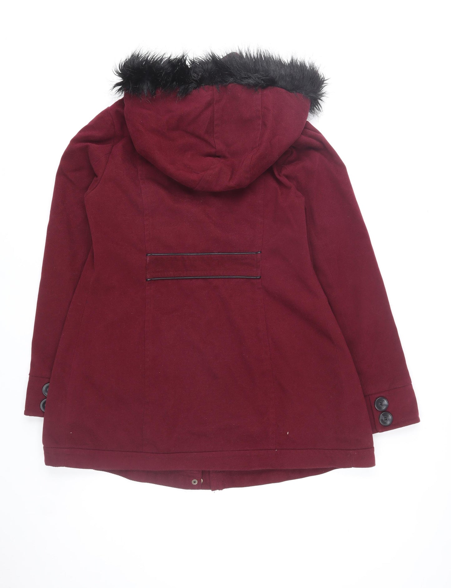 New Look Maternity Burgundy Duffle Coat UK 12 Hooded Fur Trim Women's Winter Jacket