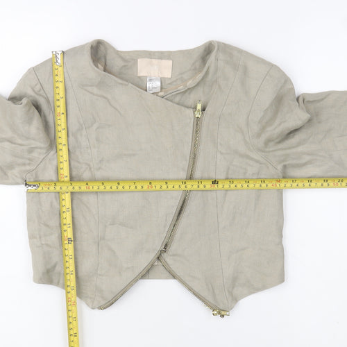 H&M Women’s Beige Linen Cropped Biker Jacket Size 8