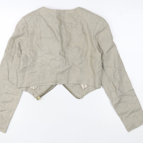 H&M Women’s Beige Linen Cropped Biker Jacket Size 8